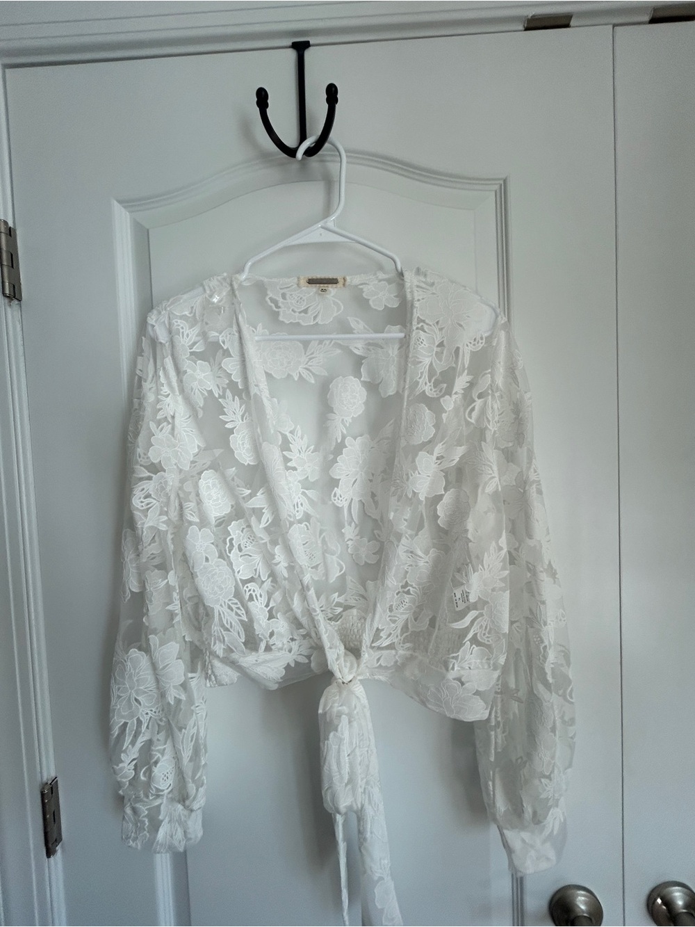 Chelsea & Violet White Lace Tie-Front Blouse
